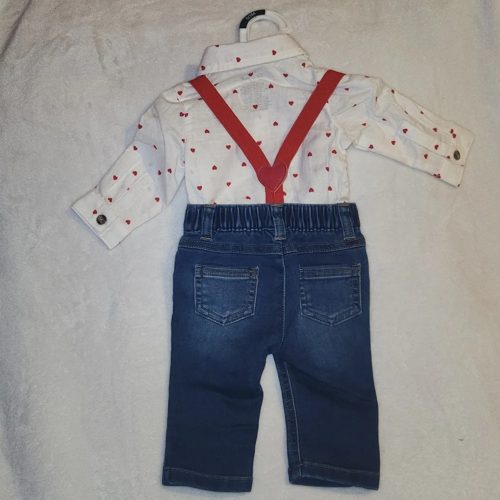 CAT & JACK, Baby Valentine's Heart Suspender Outfit And Heart Print Outfit Set - Picture 3 of 4